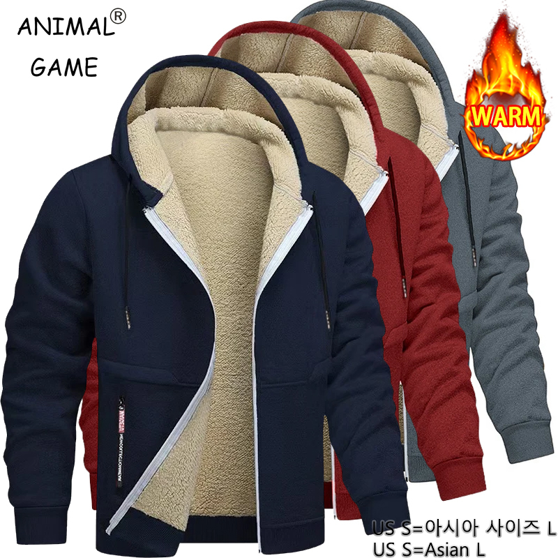 Sherpa Hoodie Fleece - アニマルゲームメンズカジュアルフード付きメンズフリーススウェットシャツ厚いシェルパ裏地付きパーカージッパージャケット厚手ヘビーウェイトスウェットシャツ