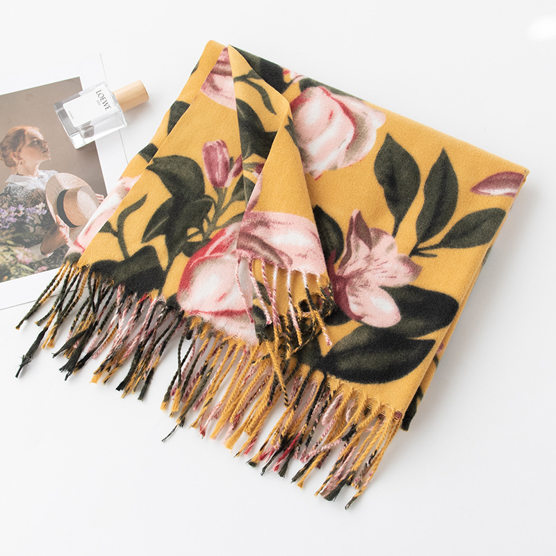 Cashmere Pashmina Wrap - 女性のための豪華なカシミヤパシュミナスカーフ,女性のためのボヘミアンフラワープリントのタッセル,厚くて暖かいスカーフ,新しい冬のファッション,2024