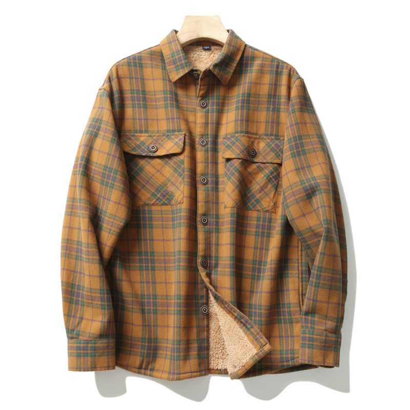 Flannel Shirt Lined - メンズチェック柄フランネルシャツジャケット秋冬厚手フリースキルティング裏地付き胸ポケット長袖チェックシャツ男性用アウター