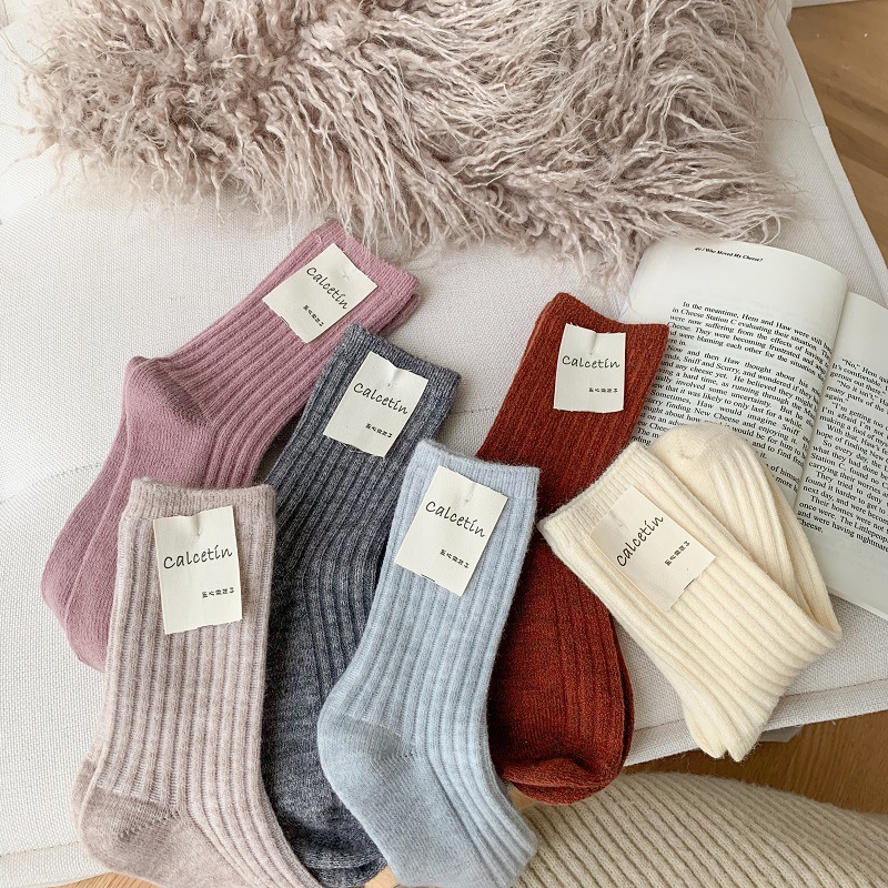 Thermal Sock Wool - 2025 新しい冬カシミヤウールの女性の靴下カジュアル日本のファッション無地厚いロング靴下女の子熱暖かいクルーソックス