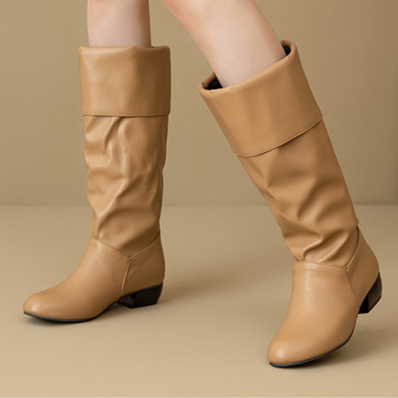 スリップオンニーハイブーツプリーツ秋靴レディースハイブーツエ - Waterproof Winter Boot のレビューと価格