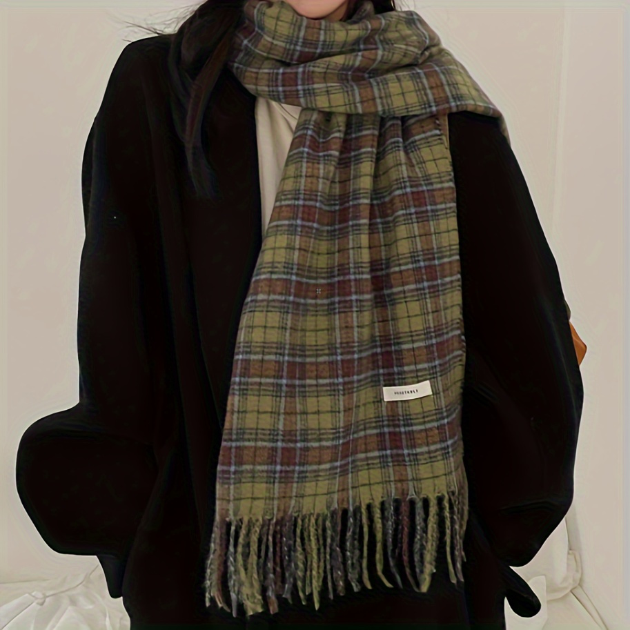 ヴィンテージグリーンチェック柄タッセルスカーフ女性模造カシミ - Cashmere Pashmina Wrap のレビューと価格