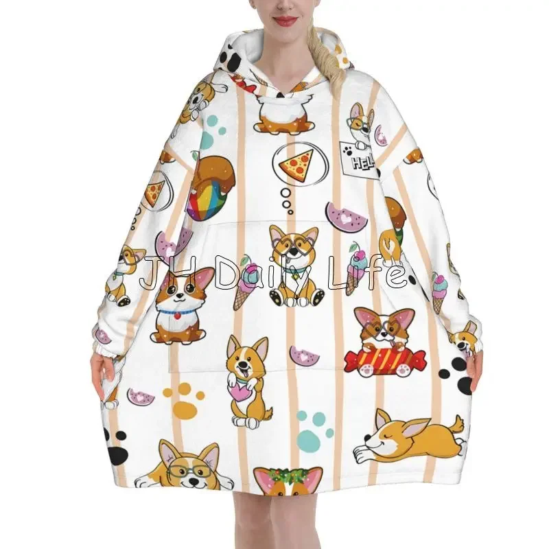 かわいいコーギー犬ウェアラブルパーカーブランケット女性パジャ - Sherpa Hoodie Fleece のレビューと価格