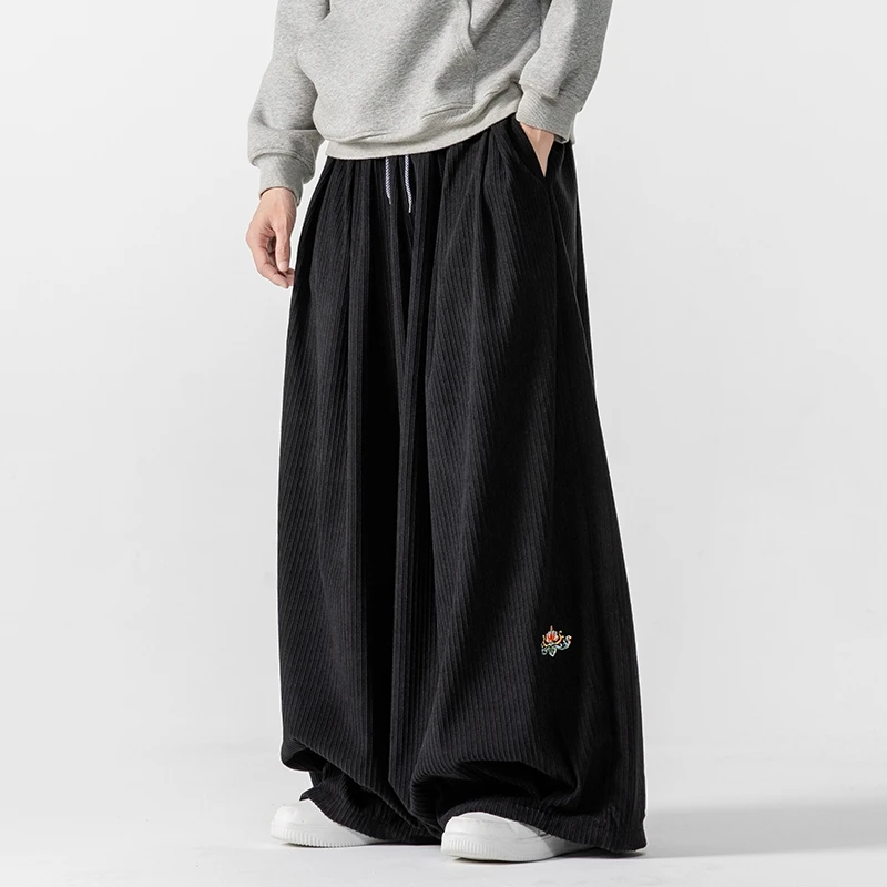 男性コーデュロイワイドレッグパンツ男性和風ルーズ厚く暖かいカ - Corduroy Pant Warm のレビューと価格