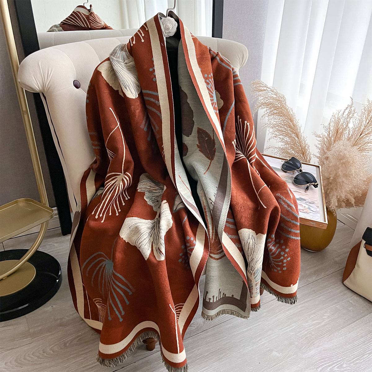2025 新しい冬暖かいカシミヤショールファッションリーフス - Cashmere Pashmina Wrap のレビューと価格