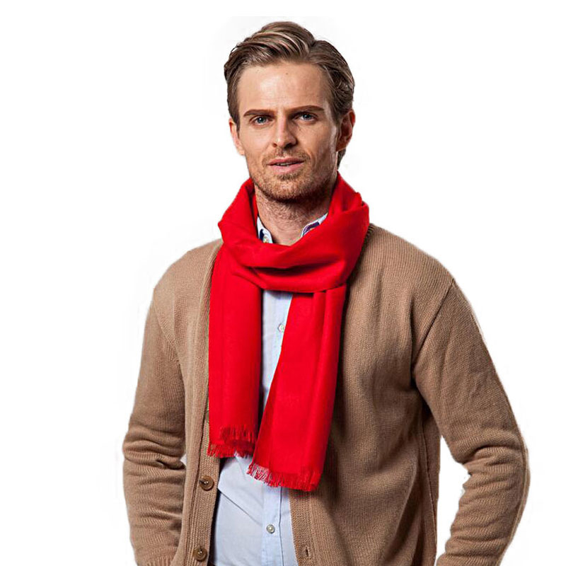 ファッション冬無地男性赤いスカーフ高級ブランドデザイナースタ - Wool Scarf Men のレビューと価格