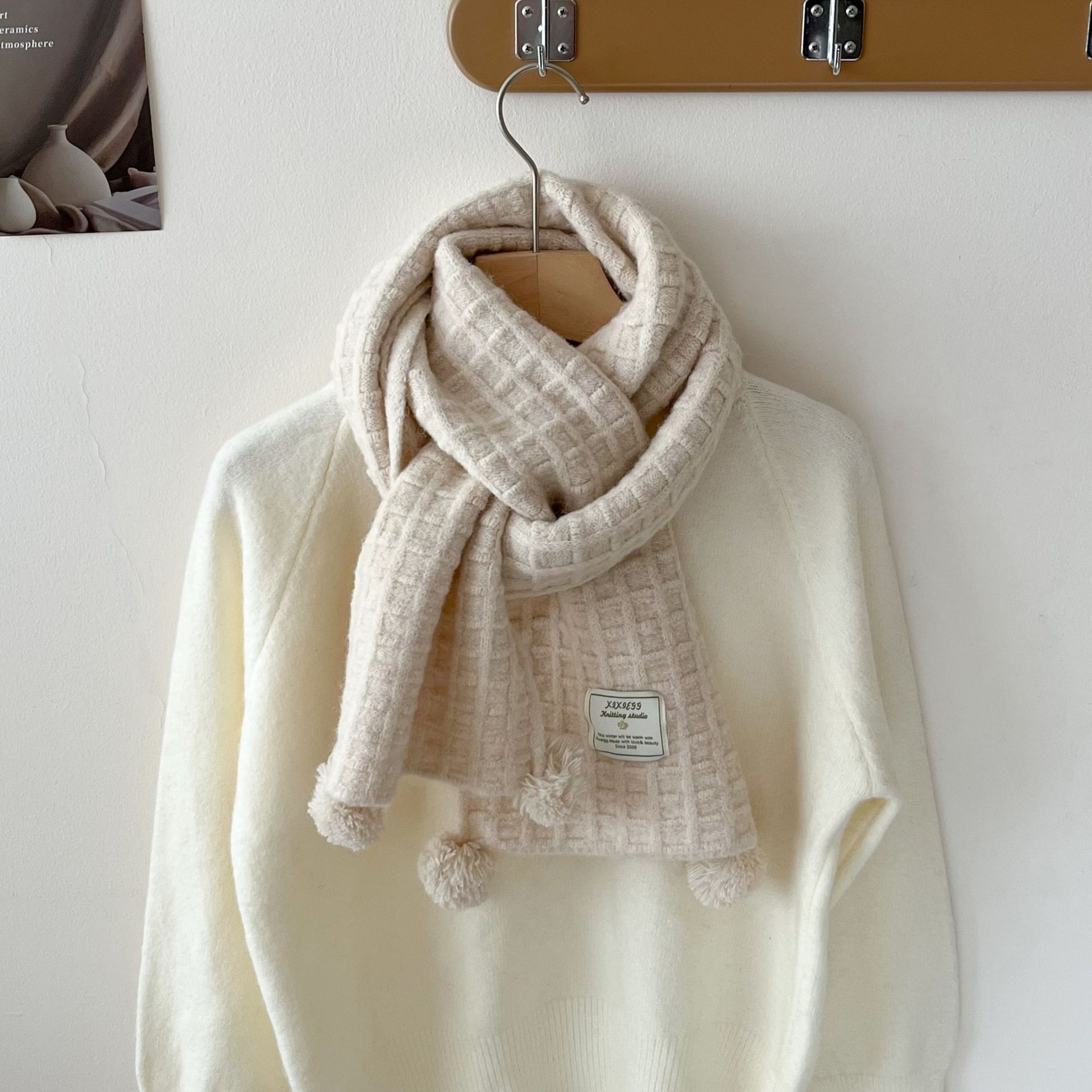 冬用ボールワッフル編みウールスカーフ無地男女兼用シニア学生向 - Wool Scarf Men のレビューと価格