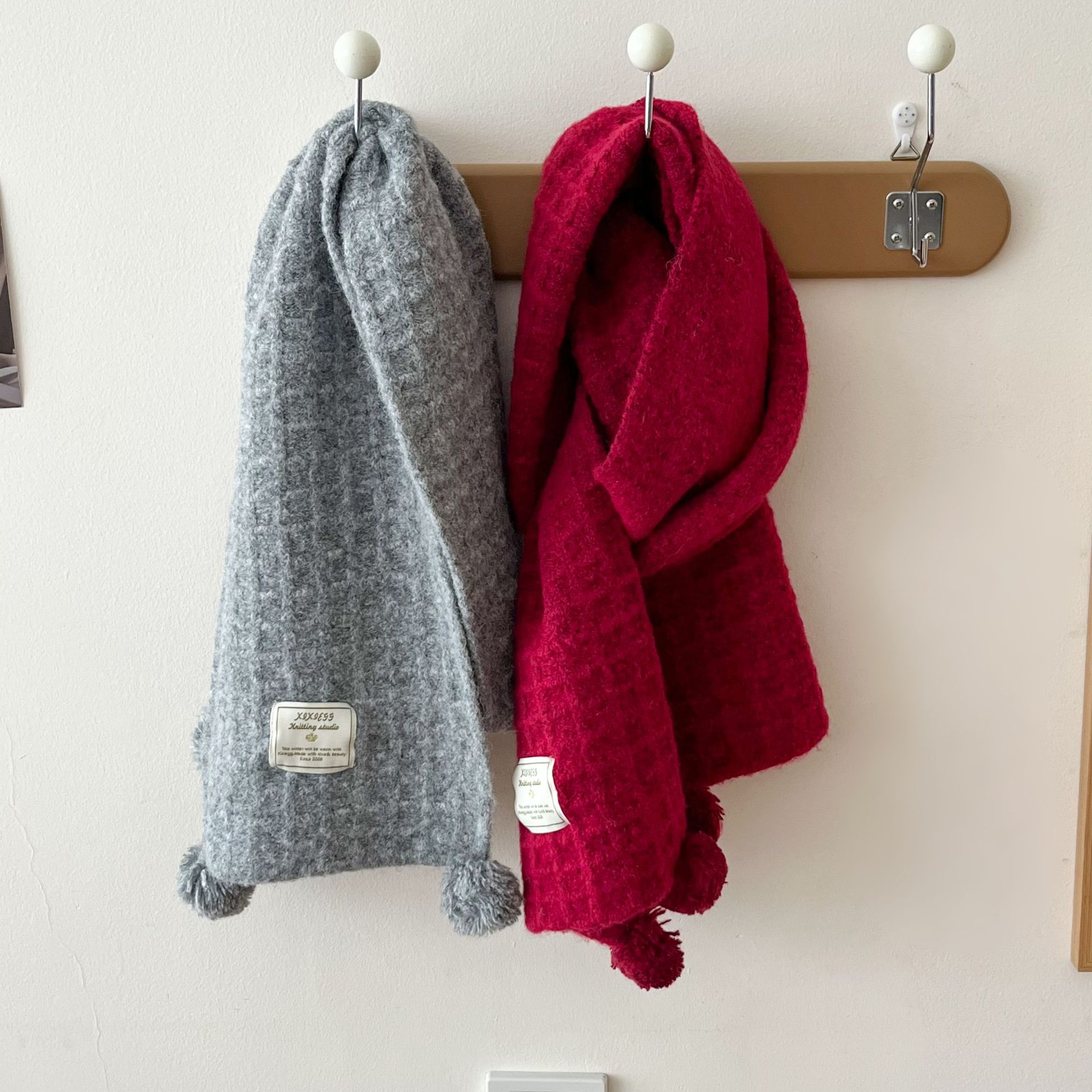 冬用ボールワッフル編みウールスカーフ無地男女兼用シニア学生向 - Wool Scarf Men のレビューと価格
