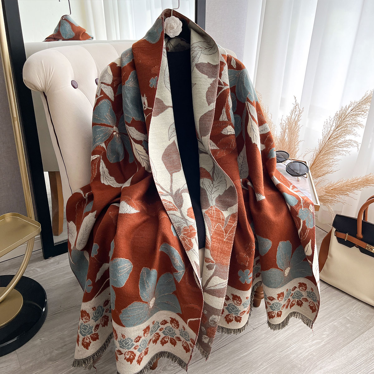 女性厚みの高級冬ペイズリー両面カシミヤジャカードスカーフ高品 - Cashmere Pashmina Wrap のレビューと価格