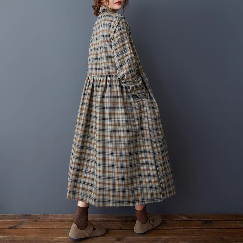 韓国風ルーズレトロチェック柄シャツドレス-春用暖かい起毛フラ - Flannel Shirt Lined のレビューと価格