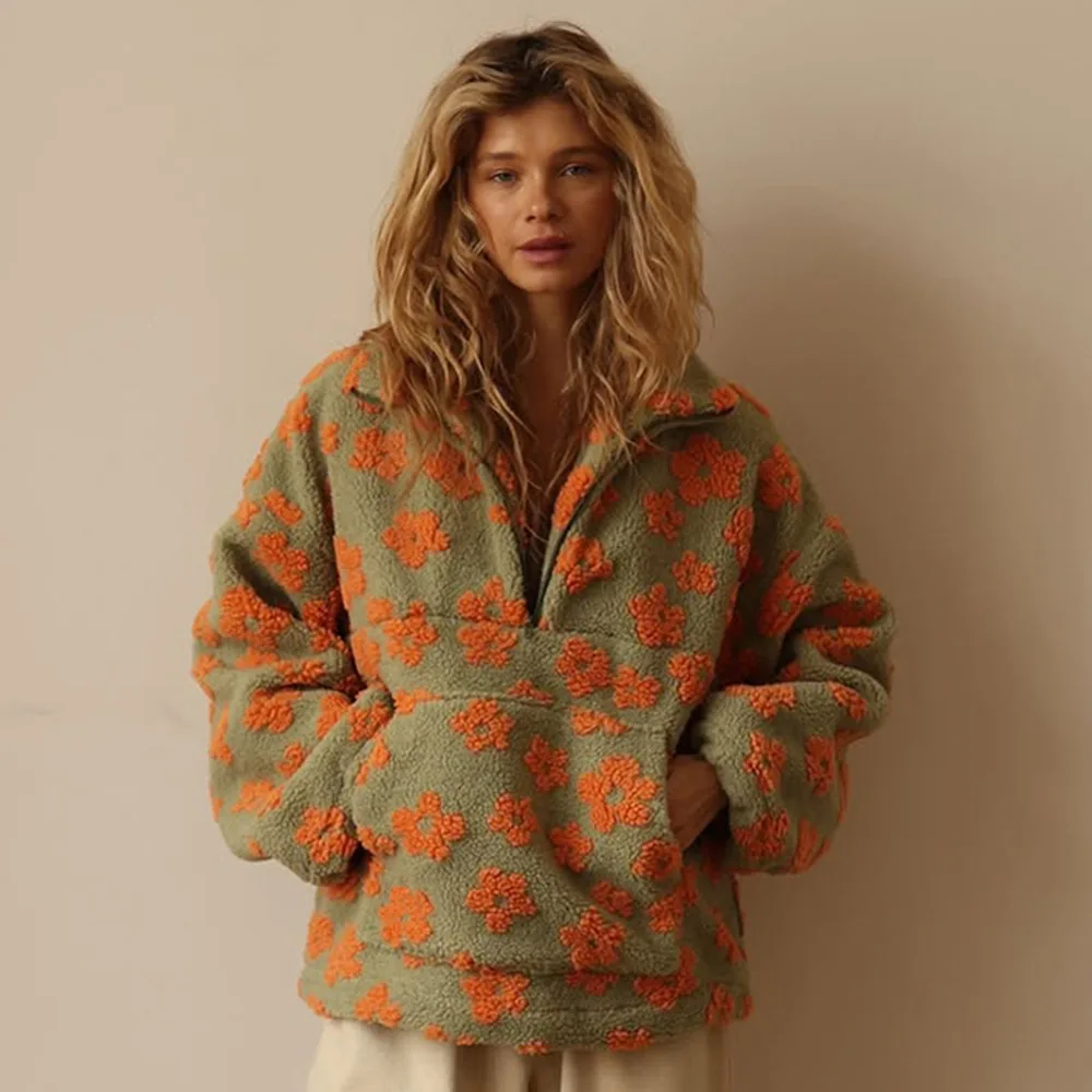 秋冬レディースシェルパフローラルプルオーバー厚手パーカーハー - Sherpa Hoodie Fleece のレビューと価格
